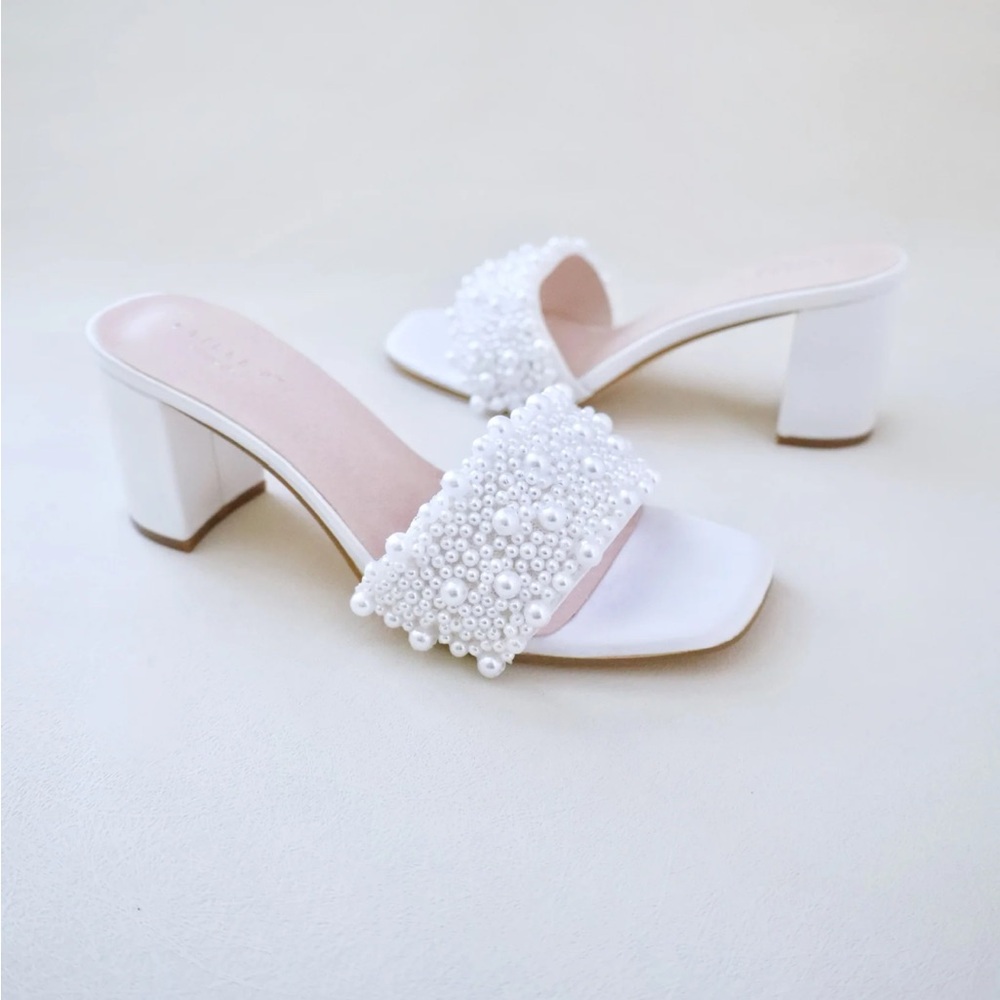 Kailie P Satin Block Pearl Bridal Heels